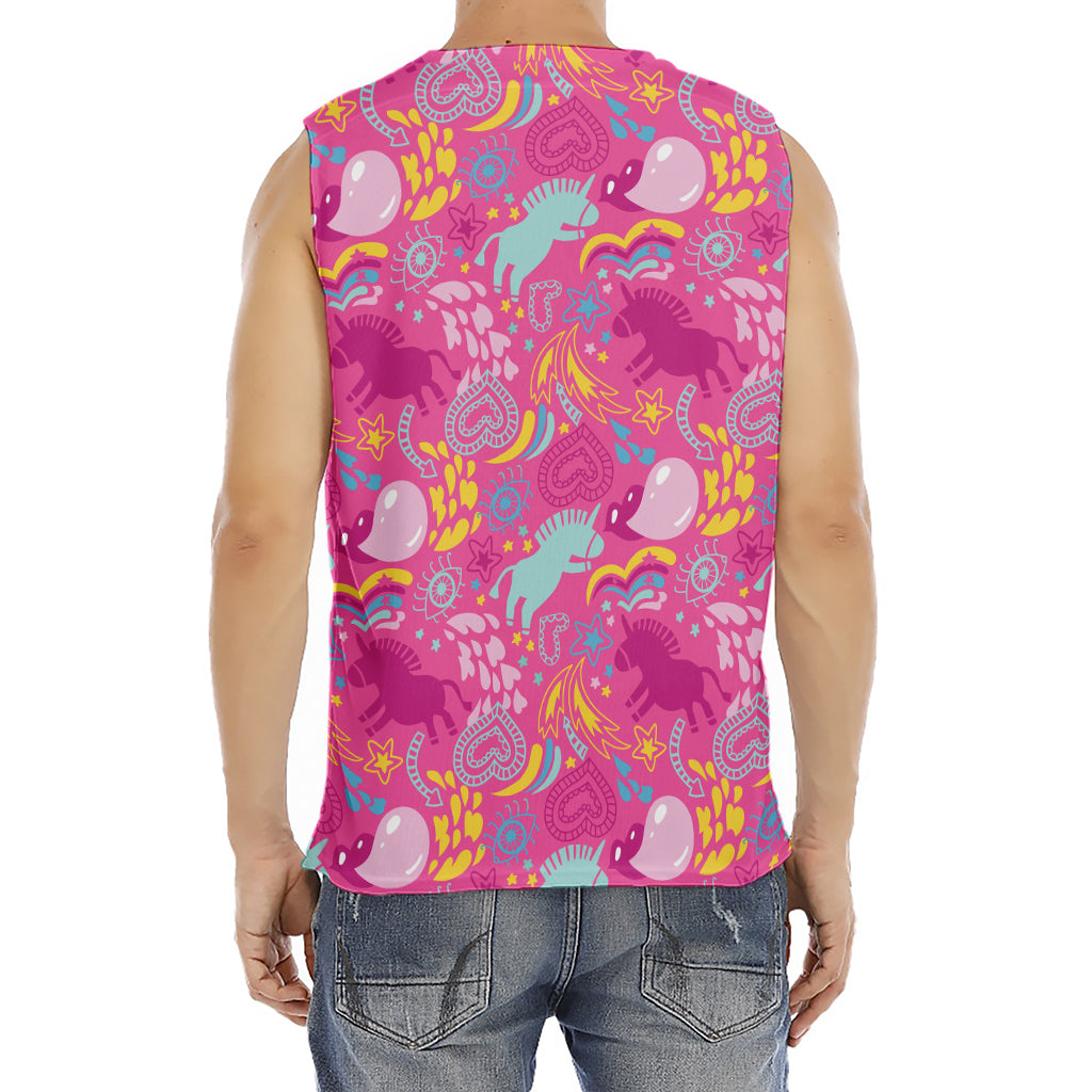 Pink Girly Unicorn Print Men's Fitness Tank Top
