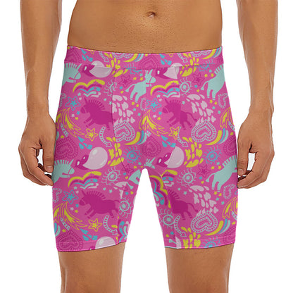 Pink Girly Unicorn Print Men's Long Boxer Briefs