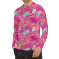 Pink Girly Unicorn Print Men's Long Sleeve Rash Guard