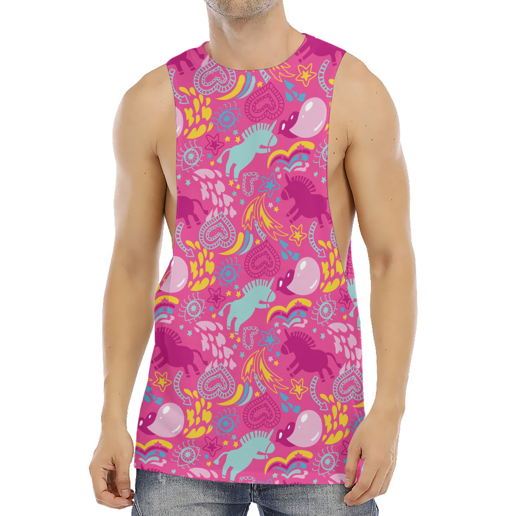 Pink Girly Unicorn Print Men's Muscle Tank Top