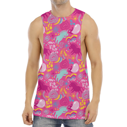 Pink Girly Unicorn Print Men's Muscle Tank Top
