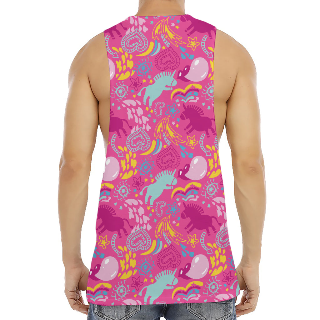 Pink Girly Unicorn Print Men's Muscle Tank Top