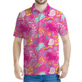 Pink Girly Unicorn Print Men's Polo Shirt