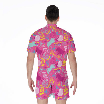 Pink Girly Unicorn Print Men's Rompers