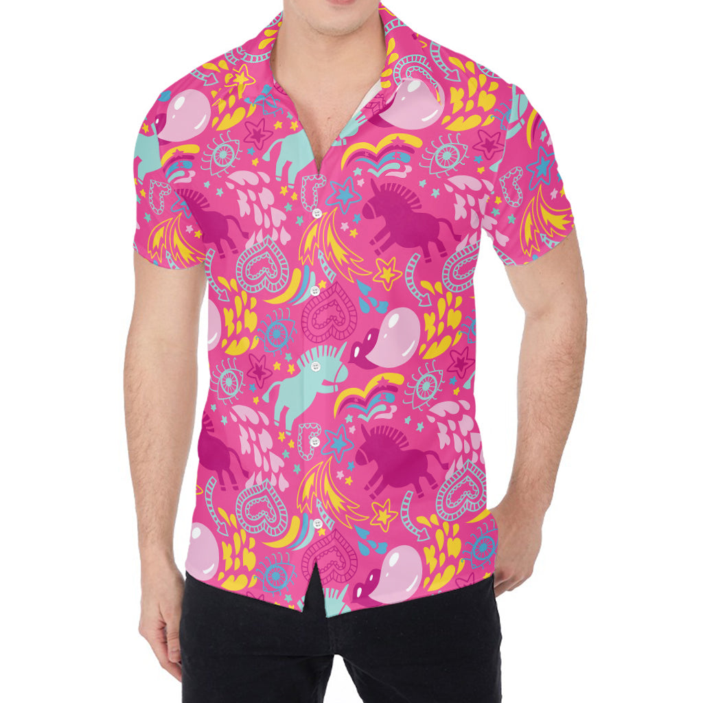 Pink Girly Unicorn Print Men's Shirt