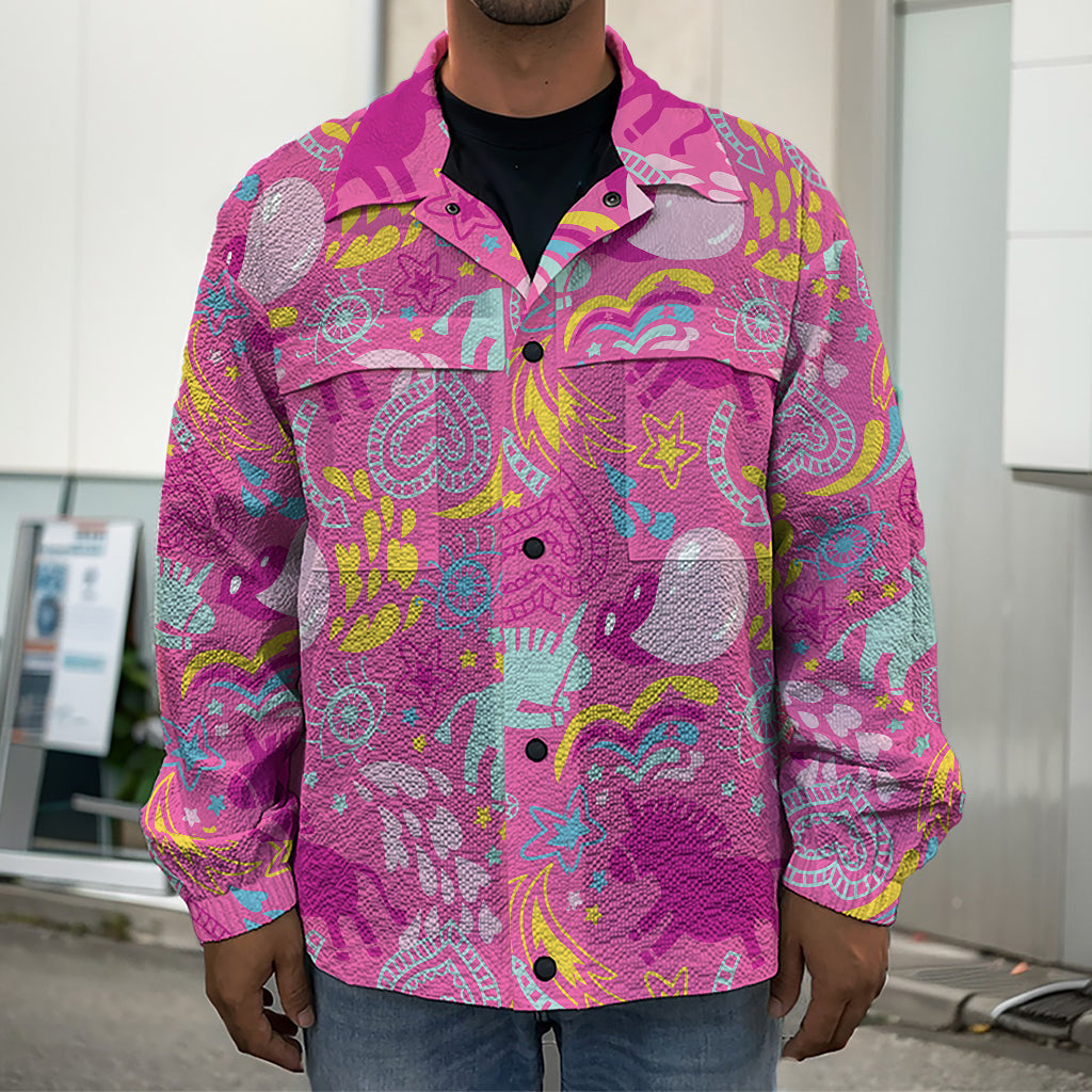 Pink Girly Unicorn Print Men's Shirt Jacket