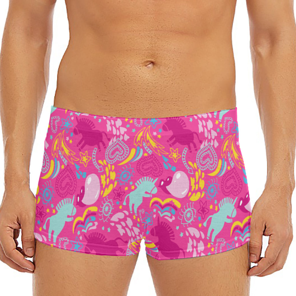 Pink Girly Unicorn Print Men's Short Boxer Briefs