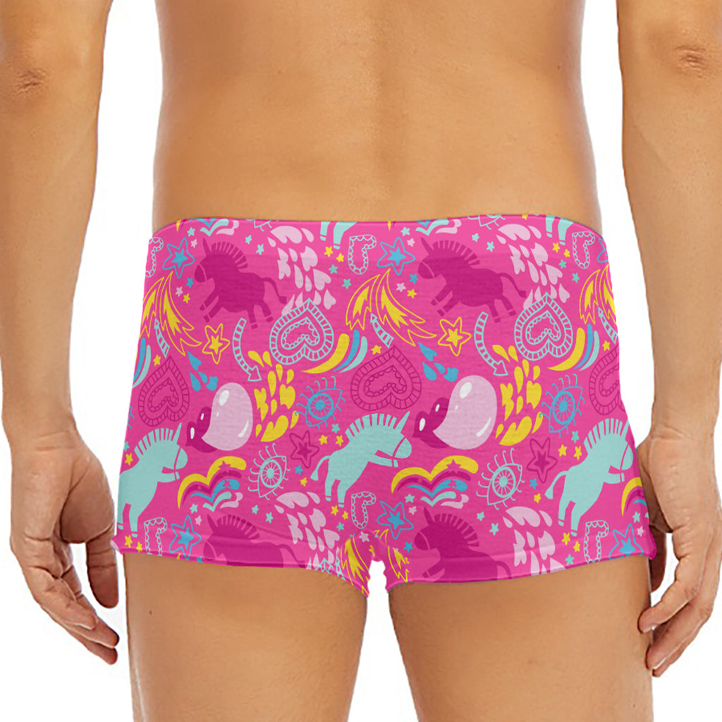 Pink Girly Unicorn Print Men's Short Boxer Briefs
