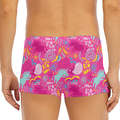 Pink Girly Unicorn Print Men's Short Boxer Briefs