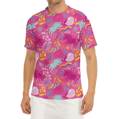 Pink Girly Unicorn Print Men's Short Sleeve Rash Guard