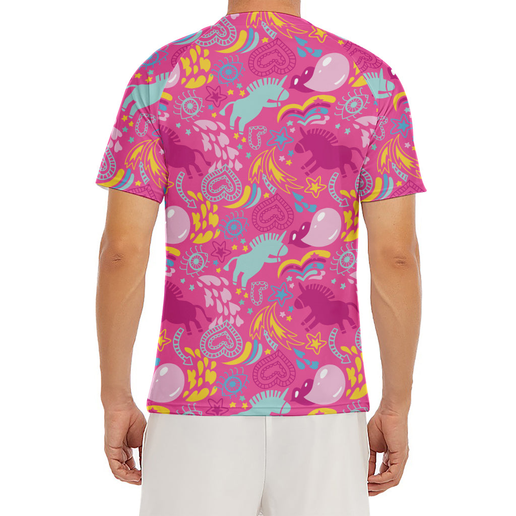 Pink Girly Unicorn Print Men's Short Sleeve Rash Guard