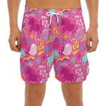 Pink Girly Unicorn Print Men's Split Running Shorts