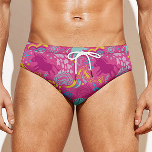 Pink Girly Unicorn Print Men's Swim Briefs