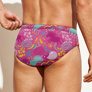 Pink Girly Unicorn Print Men's Swim Briefs