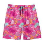 Pink Girly Unicorn Print Men's Swim Trunks