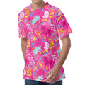 Pink Girly Unicorn Print Men's Velvet T-Shirt