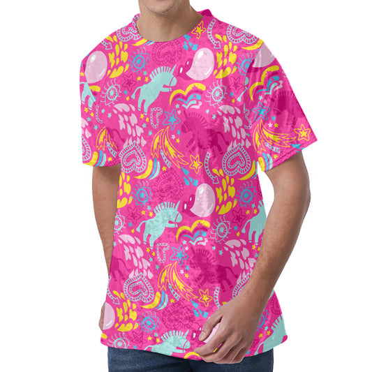 Pink Girly Unicorn Print Men's Velvet T-Shirt