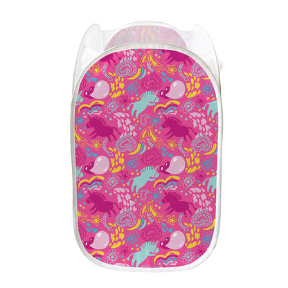 Pink Girly Unicorn Print Mesh Laundry Hamper