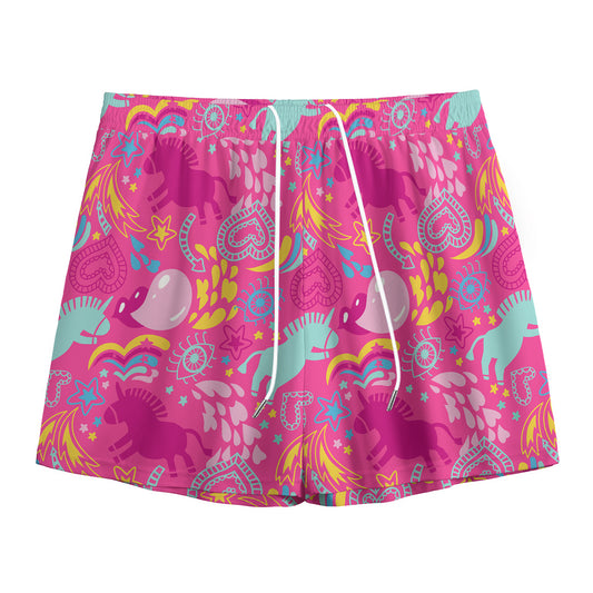 Pink Girly Unicorn Print Mesh Shorts