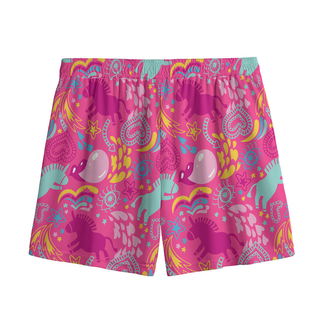 Pink Girly Unicorn Print Mesh Shorts