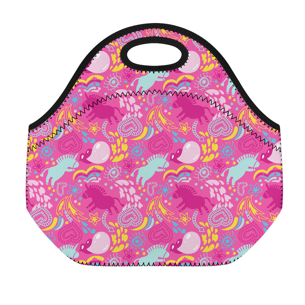 Pink Girly Unicorn Print Neoprene Lunch Bag