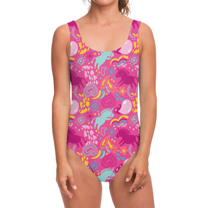 Pink Girly Unicorn Print One Piece Swimsuit