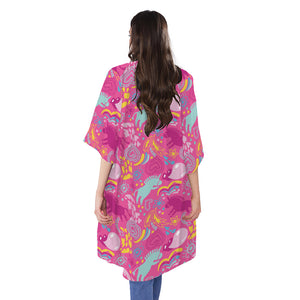 Pink Girly Unicorn Print Open Front Beach Cover Up