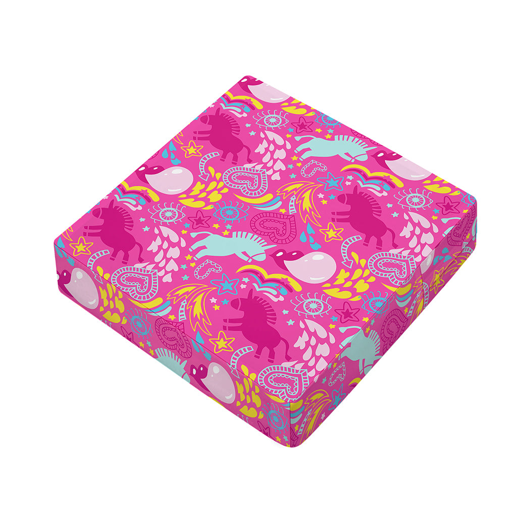 Pink Girly Unicorn Print Outdoor Seat Cushion Cover
