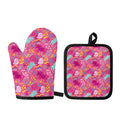 Pink Girly Unicorn Print Oven Mitt And Pot Holder Set