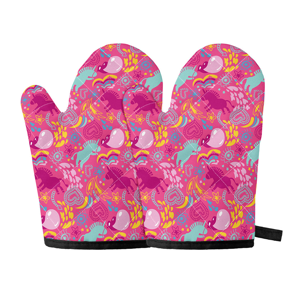 Pink Girly Unicorn Print Oven Mitts