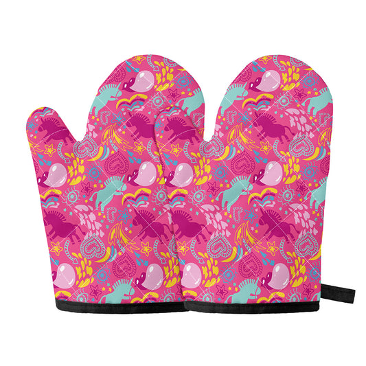 Pink Girly Unicorn Print Oven Mitts