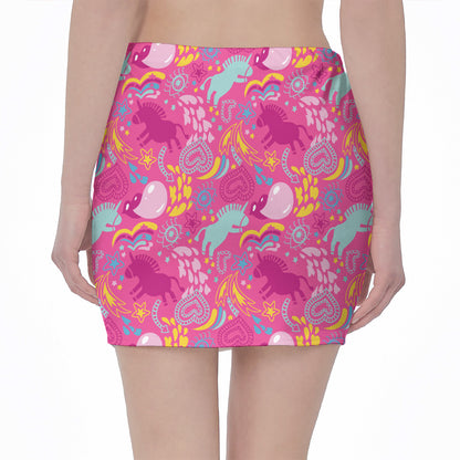 Pink Girly Unicorn Print Pencil Mini Skirt