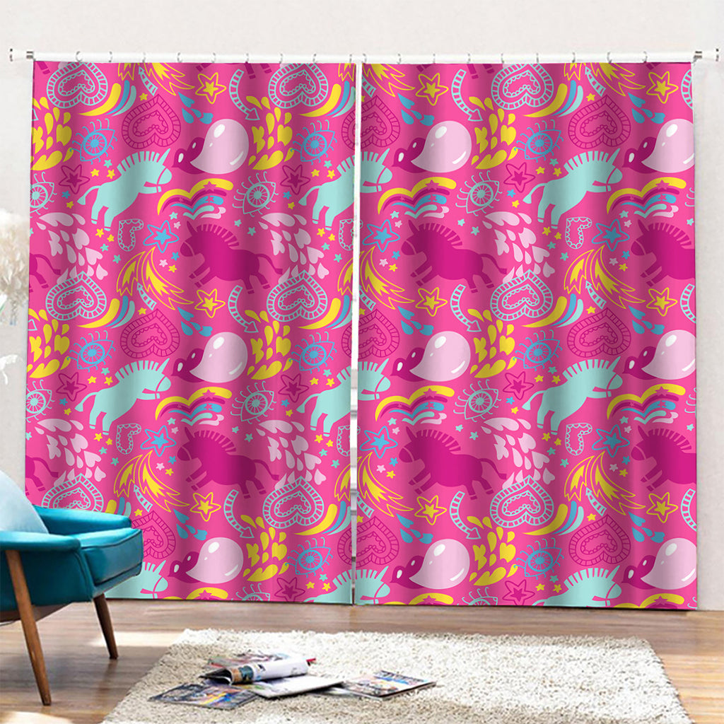 Pink Girly Unicorn Print Pencil Pleat Curtains