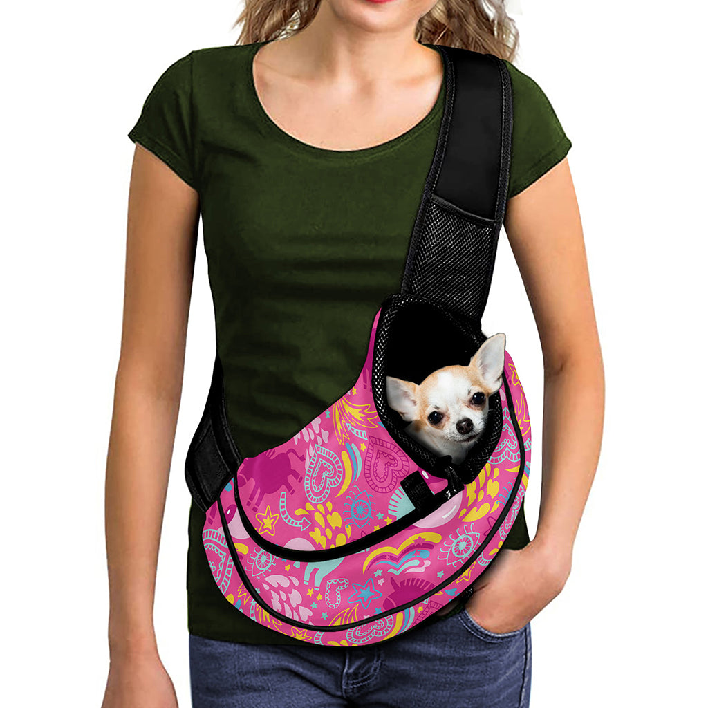 Pink Girly Unicorn Print Pet Sling Carrier