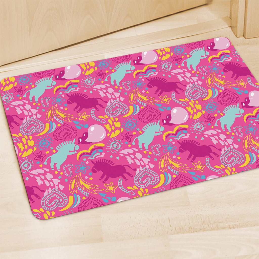 Pink Girly Unicorn Print Polyester Doormat
