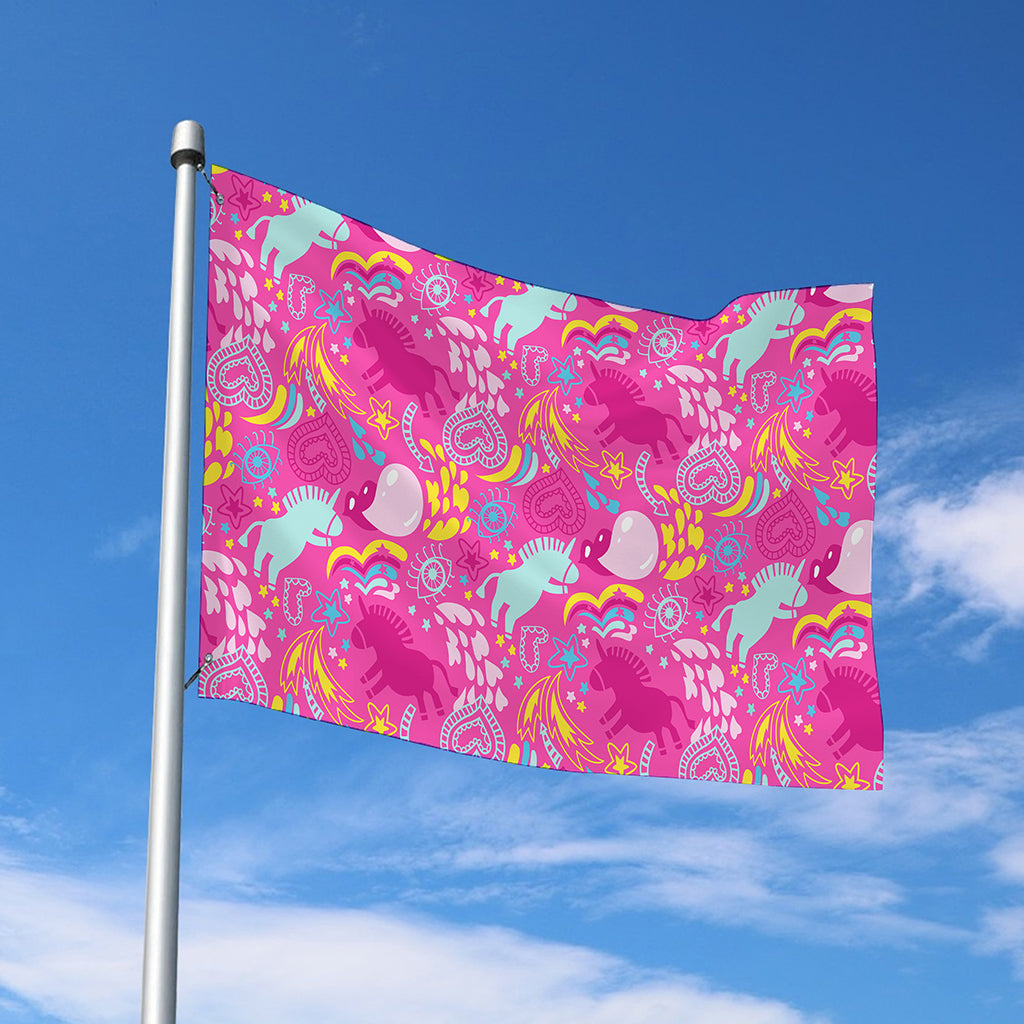 Pink Girly Unicorn Print Polyester Flag