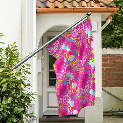 Pink Girly Unicorn Print Polyester Flag