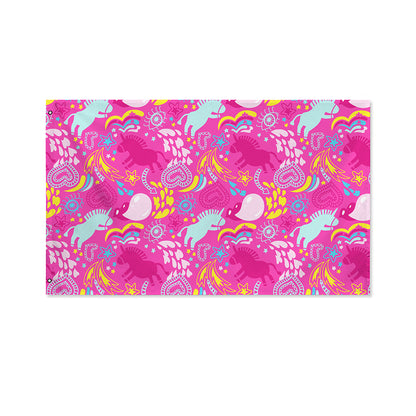 Pink Girly Unicorn Print Polyester Flag