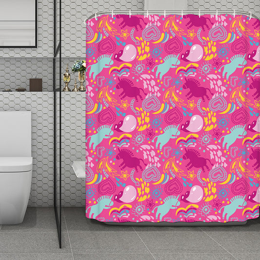 Pink Girly Unicorn Print Polyester Shower Curtain