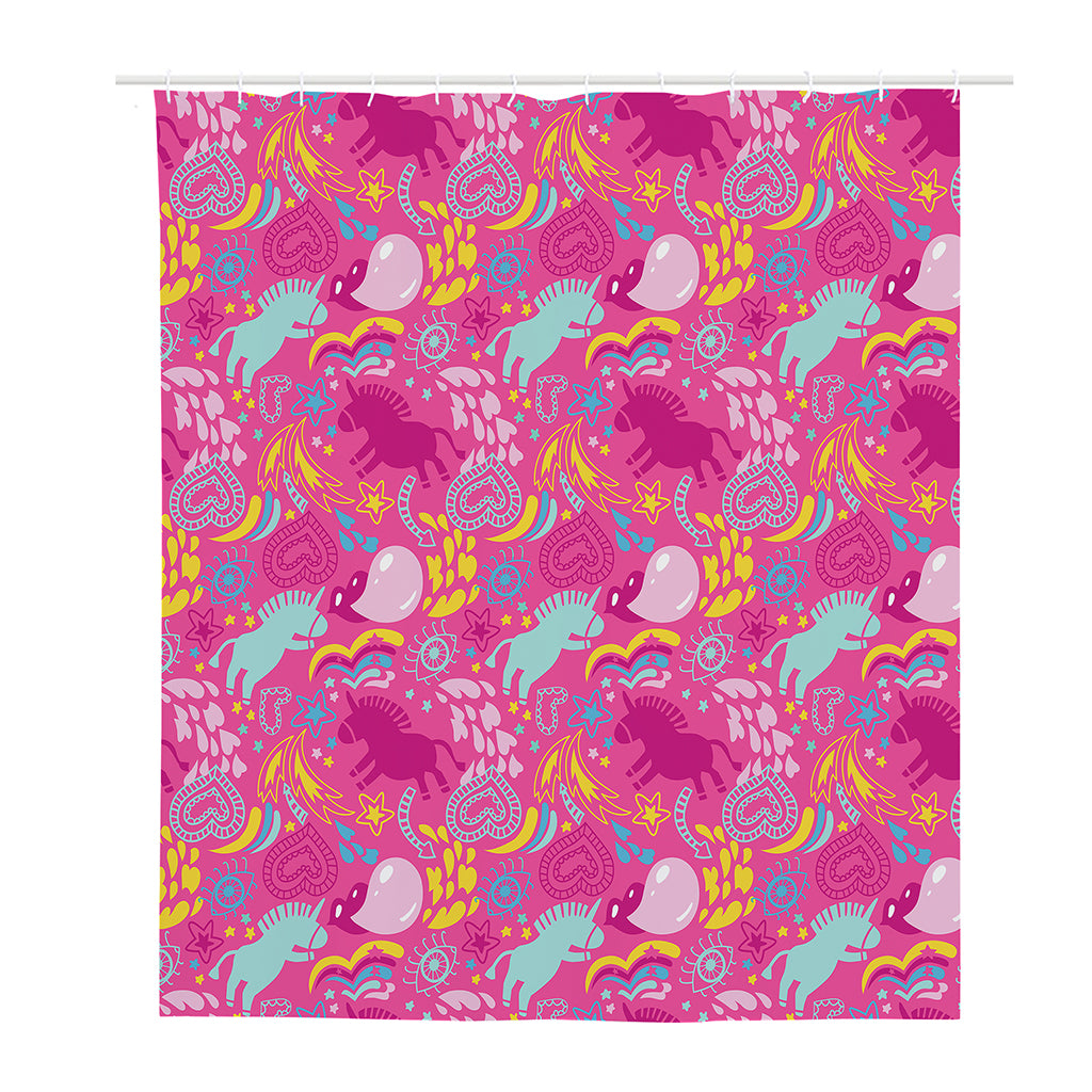Pink Girly Unicorn Print Polyester Shower Curtain
