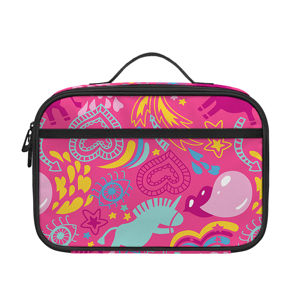 Pink Girly Unicorn Print Portable Lunch Bag