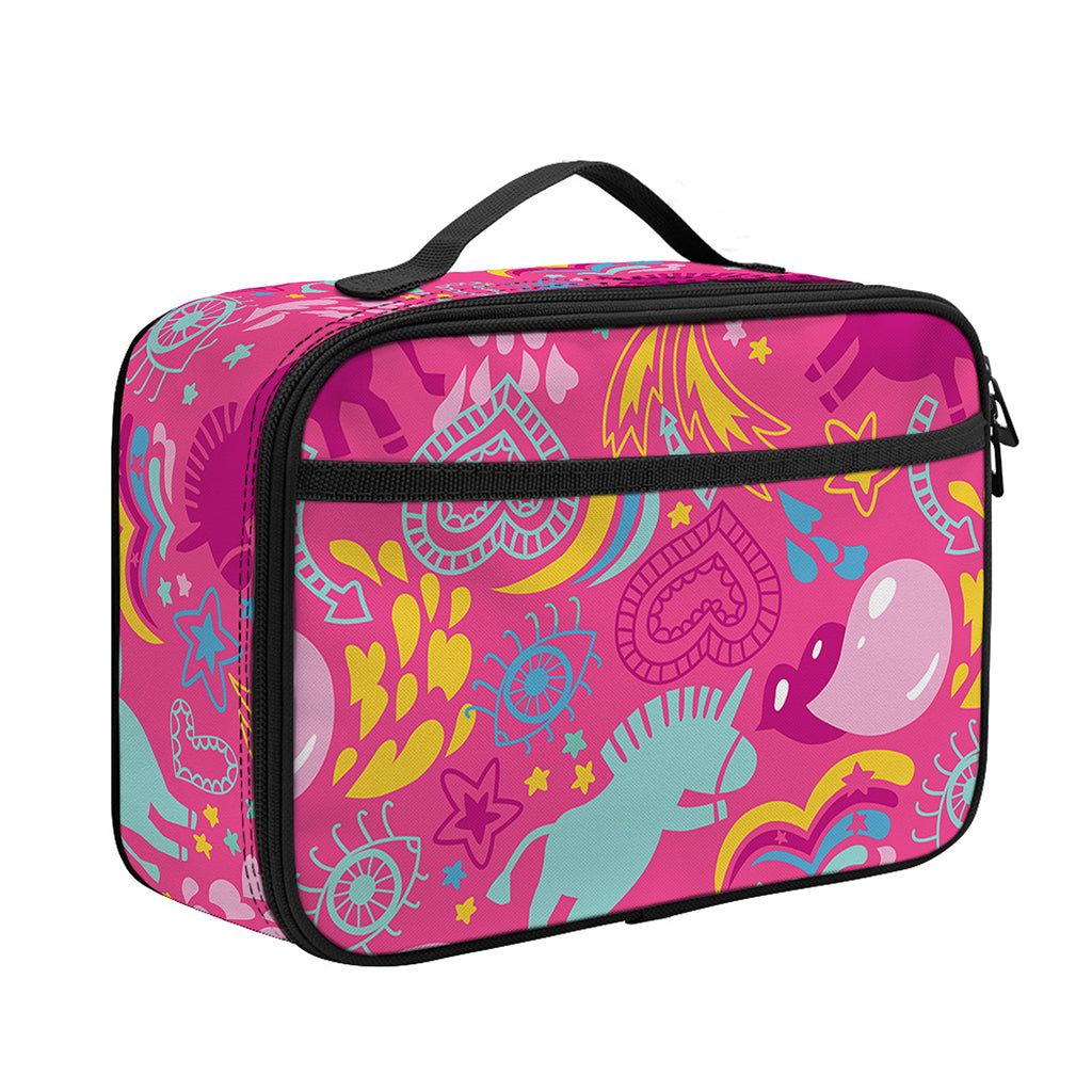 Pink Girly Unicorn Print Portable Lunch Bag