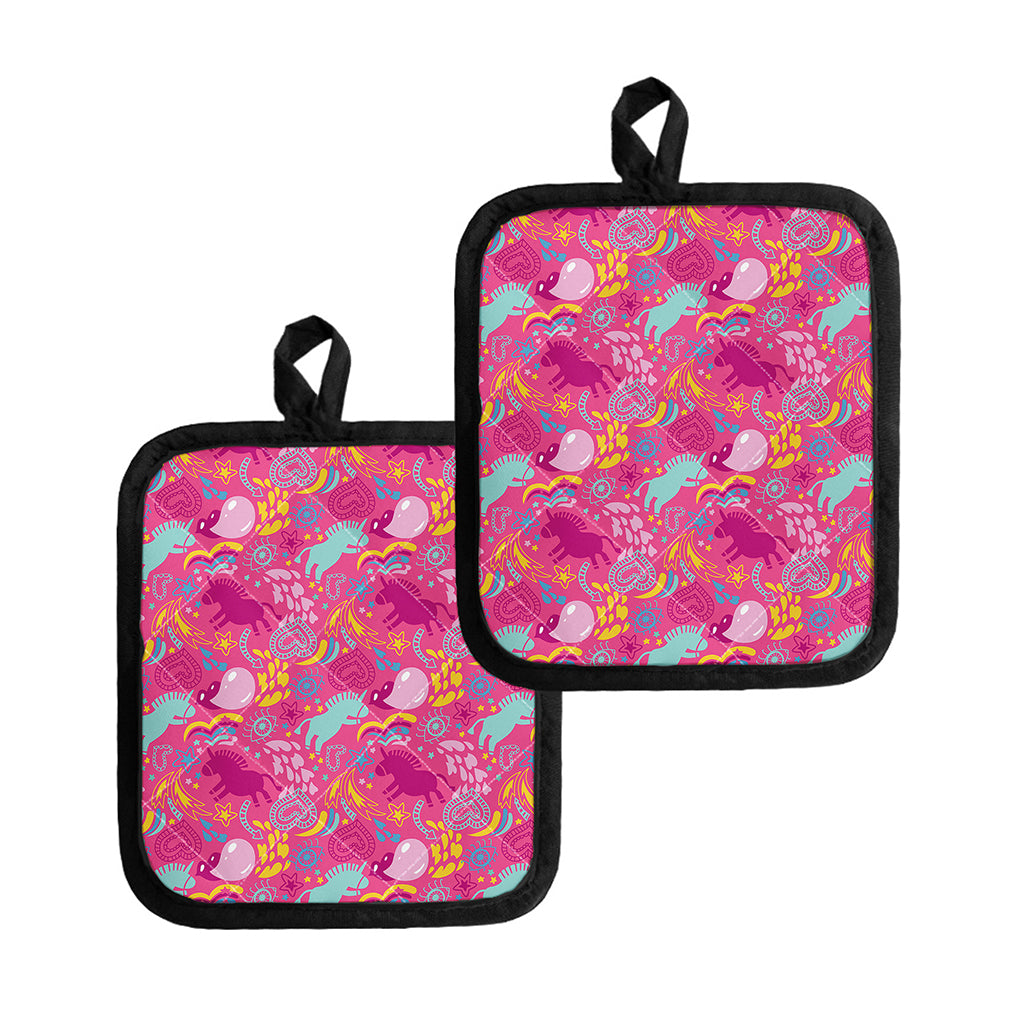 Pink Girly Unicorn Print Pot Holders