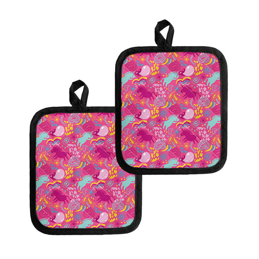 Pink Girly Unicorn Print Pot Holders