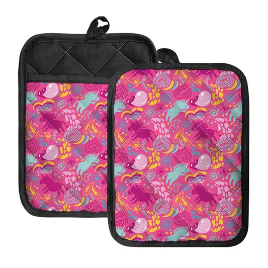 Pink Girly Unicorn Print Pot Holders With Pocket
