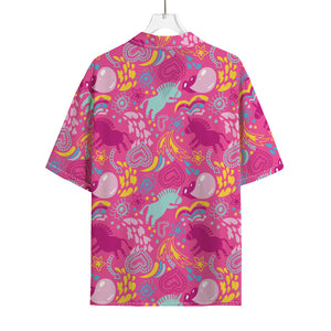 Pink Girly Unicorn Print Rayon Hawaiian Shirt