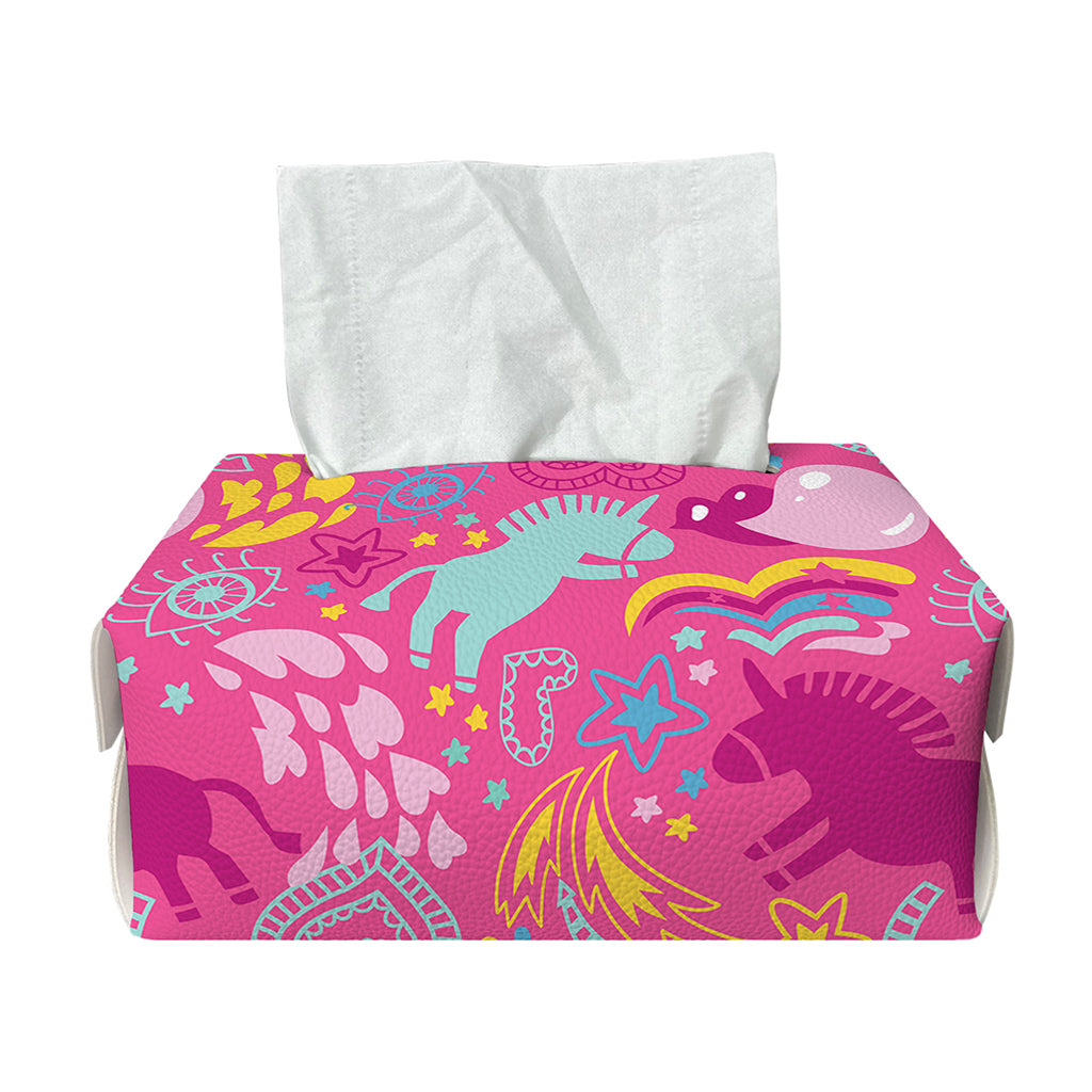 Pink Girly Unicorn Print Rectangle Tissue Box Cover
