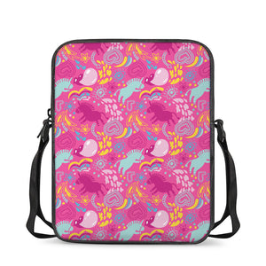 Pink Girly Unicorn Print Rectangular Crossbody Bag