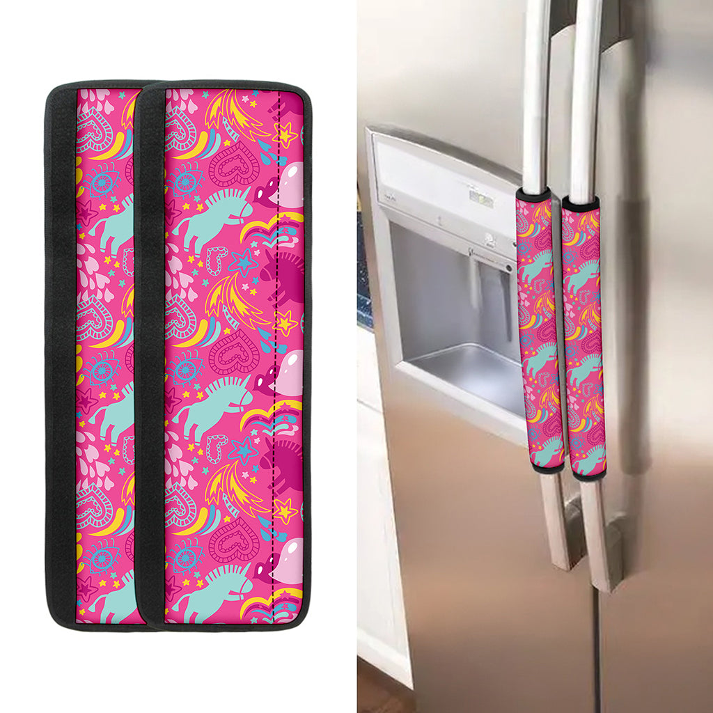 Pink Girly Unicorn Print Refrigerator Handle Covers