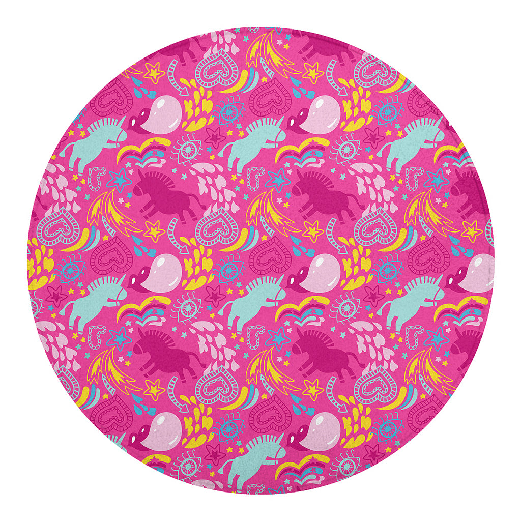 Pink Girly Unicorn Print Round Blanket